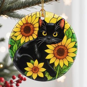 10 x Christmas Ornament, Christmas Decoration, Ceramic-Style Black Cat Ornament, Heirloom Keepsakes, Holiday Ornaments, Holiday Presents, Unique Xmas Gifts, Gift Exchange Ornaments, Gift Idea