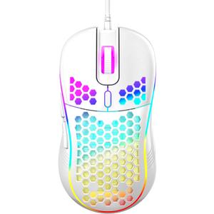 Honeycomb Wired Gaming Mouse with RGB On/Off Switch, 7200 Adjustable DPI, Ergonomic Lightweight Design & High Precision Sensor for PC/Mac Gamers (White)