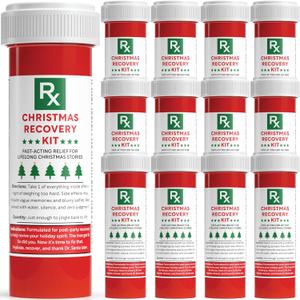 Funny Christmas Party Favors for Adults -12 Pack Empty DIY Recovery Kit Bottles for Holiday Office Parties, Funny Stocking Stuffers and Gag Gifts - Useful Secret Santa & White Elephant Thank You Jar