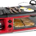 Nostalgia 3-in-1 Breakfast Station - Includes Coffee Maker, Non-Stick Griddle, and 4-Slice Toaster Oven - Versatile Breakfast Maker with Timer - Red