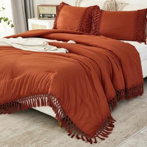 Andency Burnt Orange Comforter Set California King, 3 Pieces Boho Cal King Tassel Lightweight Soft Bedding Comforter Sets, Oversized Bed Set (104x96In Comforter & 2 Pillowcases) (Terracotta)