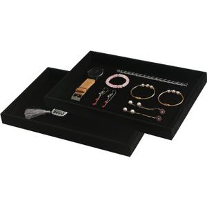Coward 2Pcs/Set Black Velvet Stackable Jewerlry Organizer Tray Velvet Blank Tray Holder for Beads Bracelets Necklaces Earrings Store Selling or Home Show