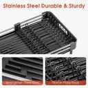 TOOLF Dish Drying Rack, Expandable Dish Rack for Kitchen Counter, Anti-Rust Dish Drainer, Sink Organization and Storage Essentials with Cutlery & Cup Holder, Black