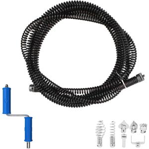 20 Feet x 1/2 inch Solid Drain Cleaning Cable with Six Shapes of Cutters, Manually Adapter and Powered Adapter, Steel Flexible Solid Core Sewer Drain Auger Snake Clog Pipe Removal Tool