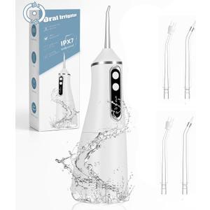 Cordless Water Flosser - Large 400ML Tank Rechargeable Portable, 4 Replacement Jet Nozzles, IPX7 Waterproof for Teeth Cleaning