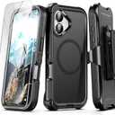 for iPhone 17 Case with Belt Clip Holster, Compatible with MagSafe, Shockproof, 3-Layer Drop Protection, Heavy Duty Magnetic Protective Phone Case Cover, 6.3", Dark Black