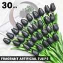 Subacy 30 PCS Artificial Tulips Real Touch Tulips 13.5inch Long Stem Fake Flowers Silk Flowers for Spring Easter Mother's Day Decorations（White+Light Blue）