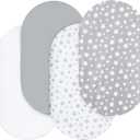 Bassinet Sheets Set 4 Pack for Baby Boy or Girl, Universal Fit for Oval, Hourglass and Rectangular Mattress, Grey (32"X17")