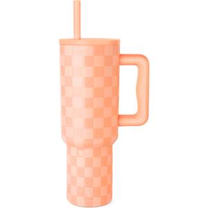 Simple Modern 40 oz Tumbler with Handle and Straw Lid | Leak-Proof Insulated Stainless Steel Water Bottle Travel Mug Cupholder Use | Gifts for Women Her | Trek Signature | Tropical Peach Checkmate