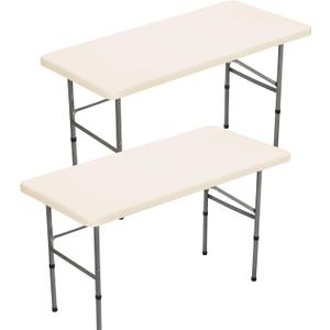 BDDC 2 Pack Rectangle Fitted 4ft Table Cover 24" x 48" Stretchy Spandex Ivory Table Cloth, Washable & Wrinkle-Resistant Tablecloth for Tables, Indoor/Outdoor Picnics, Patios & Events