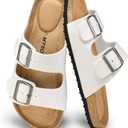 mysoft Womens Flat Sandals Cork Footbed Slides 2 Straps Adjustable Buckle Slip On Summer with +Comfort Shoes 8