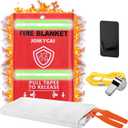 Emergency Fire Blanket Fire Suppression Blanket for Kitchen Fiberglass Fire Blanket Fireproof Blanket 1 Metal Hook 1 Whistle Home School Car Office Warehouse Camping House Fireplace Grill 40"x40" 1PC