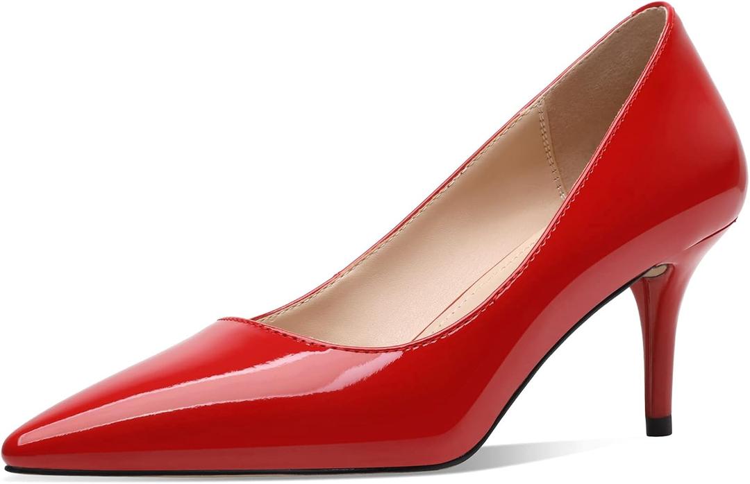 CosyFever 2.6 Inch Stiletto Pointed Toe Pumps Party Wedding Dressy Mid Heels Shoes (9.5 Wide, Red)