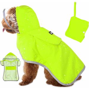 Lukovee Dog Raincoat, Adjustable Dog Rain Jacket with Clear Hooded Double Layer for Large Medium Small Dogs Puppies, Waterproof Rain Coat Poncho with Reflective Storage Pocket & Rim (Green, S)