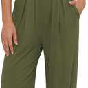 BTFBM Womens 2 Piece Outfits Spring 2026 V Neck Cap Sleeve Ruched Top Wide Leg Pants Sets Rib Knit Lounge Matching Set (Green, XXL)
