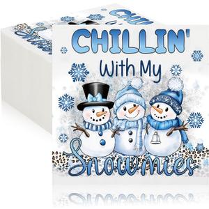 100 Pieces Christmas Winter Paper Napkins Snowman Disposable Napkins Chillin with My Snowmies 2 Ply Guest Paper Towel for Xmas Winter Holiday Bathroom Kitchen Decor
