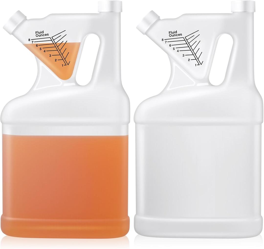 2 Pcs 128oz Tip Measure Containers Tip and Pour Measuring Containers HDPE Chemical Measuring Cups with Lids Plastic Bottle, up to 8oz Capacity