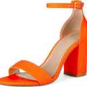 COASIS Women's Chunky Block Heels Open Toe Ankle Strap 3.5 Inch Heeled Sandals (8, Neon Orange)