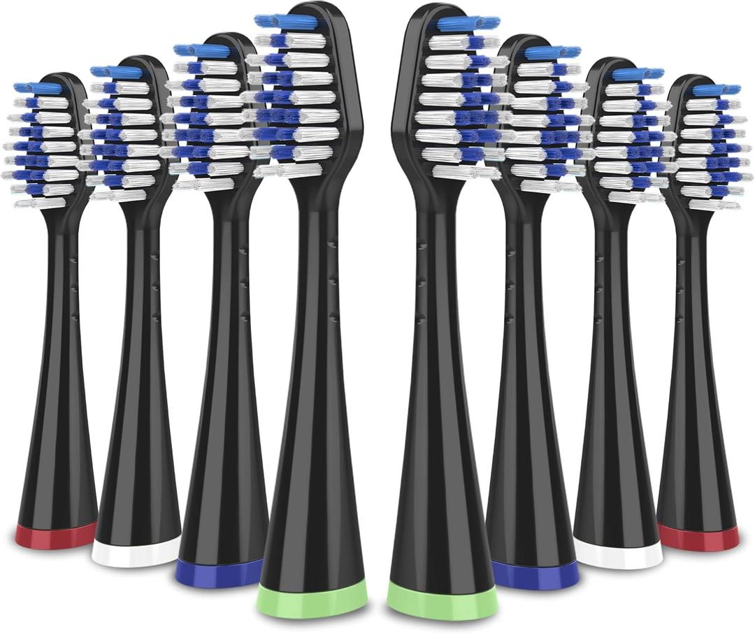 Replacement Toothbrush Heads for Waterpik Complete Care 5.0/9.0 (CC-01/WP-862), STRB-8WB, (8-Pack, Black)