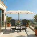 15FT Large Patio Umbrella with Base Included, Double Sided Outdoor Market Umbrella with Flexible Fiberglass Ribs, UV-Blocking Extra Large Umbrella for Garden, Pool, Deck, Creamy White, Windproof Fiberglass