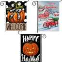 3 x Doncida 3 Pack Happy Halloween Thanksgiving Christmas Garden Flag 12x18 inch Double Sided Burlap Pumpkin Welcome Fall Holiday Small Yard Flag for Outside Decoration