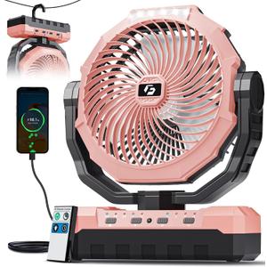 FRIZCOL 3-in-1 Camping Fan - Portable Fans Rechargeable - 24000mAh Battery Powered Fan with Light for Indoor, Outdoor, Tent, Travel, Fishing, Jobsite, Gifts for Men Dad Him - Pink