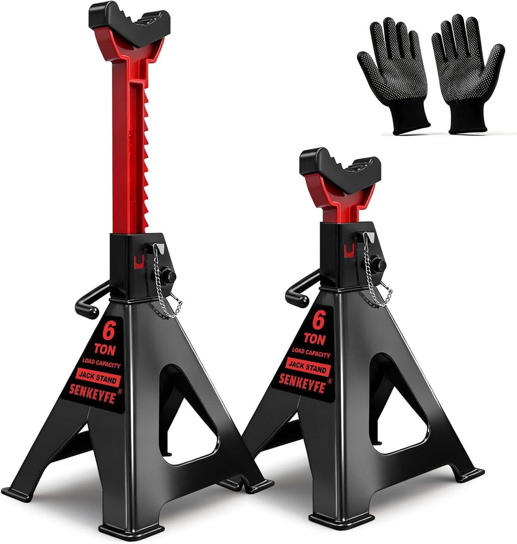 6 Ton (13,200 LBs) Jack Stands with Double Pin Locking,Rubber Cover and Large Foot Base,15"-23" Adjustable Height,Heavy Duty Car Jack Stands,Lifting Bus,RV,SUV,MPV,Pickup Truck,ATV/UTV,1 Pair