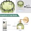 Vintage Battery Operated Wall Sconce with Cute Green Tulip Glass Lampshade Wireless Rechargeable Battery Powered Wall Light with Remote Control for Bedside Bedroom Doorway