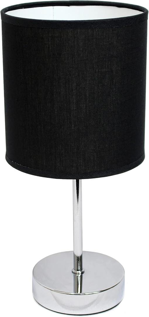 Simple Designs LT2007-BLK Chrome Mini Basic Table Lamp with Fabric Shade, Black (No Bulb)