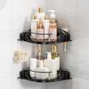 360Rotating Corner Shower Caddy(2-Pack), No-Drill Adhesive Shower Shelf Organizer with Hooks, Lazy Susan Bathroom Storage for Bathtub, Shower Corner & Kitchen Sink, Space Saving Bathroom Organizer