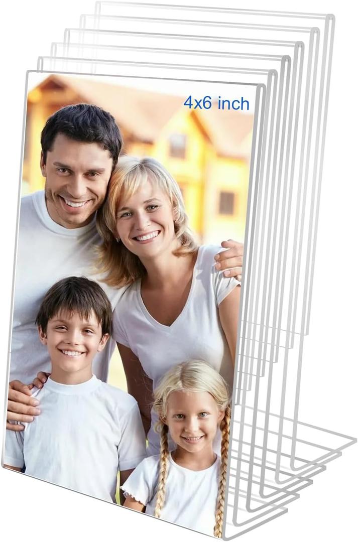 4x6 Acrylic Picture Frames, Set Of 6 Clear Acrylic Frameless Transparent Frame Gift for Desktop Display, Vertical Standing Picture or Display Sign Holder with Inserts for Home Office