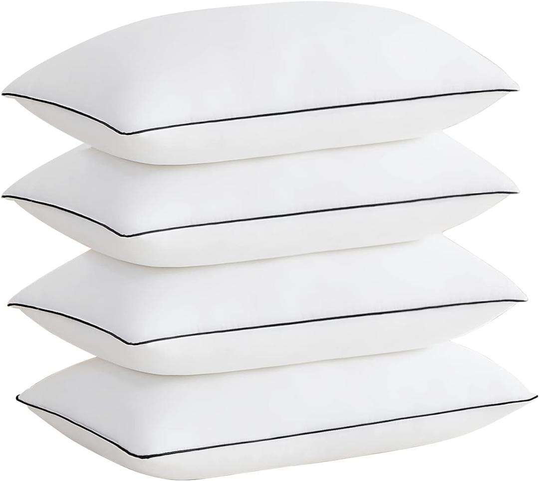 Acanva Cooling Bed Pillows for Sleeping, Luxury Hotel Quality 3D Microfiber Filling with Breathable Cover for Side Back and Stomach Sleepers, Reduces Neck Pain, King (Pack of 4), Black 4 Count
