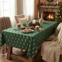 Horaldaily Green Tablecloth 60x120 Inch Rectangular, Solid Rectangle Table Cloth with Golden Christmas Tree Sequin, Thanksgiving Christmas Table Cover for Wedding, Party, Banquet, and Events