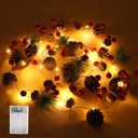 Christmas Garland with Lights, 6.5FT 20 LED Red Berry Pine Cone Garland Lights Battery Operated for Christmas Home Decorations