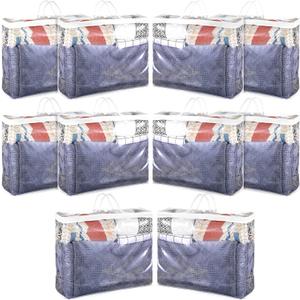 10 Pack Clear Zippered Storage Bags for Clothes, Blankets, Bedding, 22L Closet Organizers with Handles, Heavy-Duty PVC Under-Bed Storage Containers