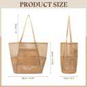 Woven Tote Bag, Foldable Large Capacity Mesh Shoulder Bag with Waterproof Bottom Retro Handle Tote Handbag for Daily Travel Holiday, Khaki
