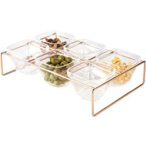 Huang Acrylic 6 Compartment Serving Bowl Tray with Metal Stand | Great for Hosting Appetizers for Parties, Holidays, Weddings | Durable, Long Lasting, Easy to Clean