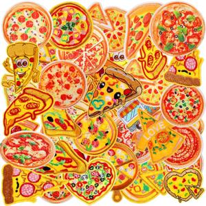 Tigeen 48 Pcs Pizza Iron on Patches Cute Pizza Bulk Embroidered Patches for Hats Clothes Repair Kit Sew on Applique DIY Accessory for Backpack Pants Jeans