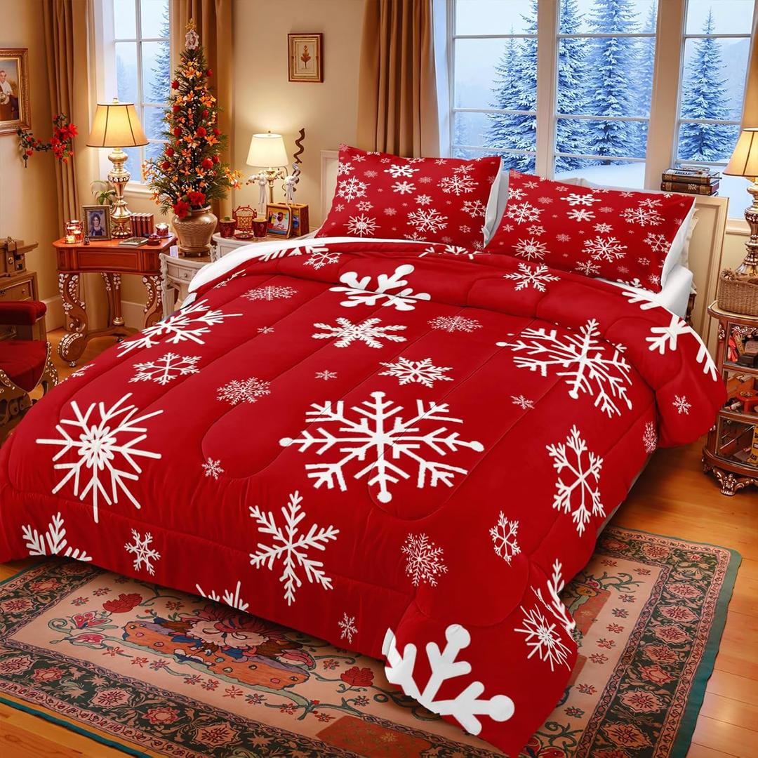 Christmas Comforter Queen Snowflake Comforter Set White Snowflake Red Christmas Bedding Sets