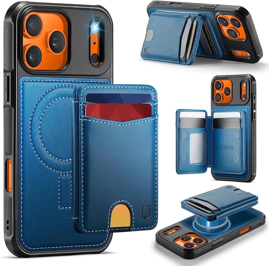 for iPhone 17 Pro Detachable Wallet Case with Card Holder, 2 in 1 RFID Blocking Credit Slots Kickstand Shockproof Phone Wallet for iPhone 17 Pro 6.3" Blue