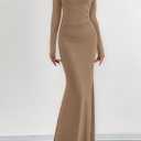 BTFBM Women Bodycon Maxi Dress Fall 2025 Long Sleeve Ruched Elegant Party Cocktail Formal Wedding Guest Dresses (Brown, XL)