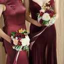 Ling's moment Artificial Flowers Marsala Red & Pink Bridesmaid Bouquet Set of 4, Wedding Flowers Bouquets for Bridesmaids, 7 Inch Bridal Bouquets for Bridesmaids, Wedding Decor, Ceremony, etc