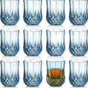 12 PCS Blue Plastic Mini Vintage Shot Glasses 3 oz Crystal Tequila Glasses Small Whiskey Glasses Vodka Glass Set Clear Disposable Liquor Cups Espresso Shot Cups for Party Weddings Gifts Birthday