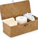 Sumnacon Small Woven Basket for Shelf, Wicker Shelves Storage Baskets with Sections Seagrass Storage Bin with Lid for Tampon Toiletry Rectangular Storage Basket for Bathroom Table Desk Caramel
