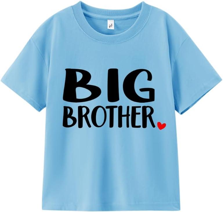 Big Brother Shirts for Toddler Boys 2-5 Years; Heart Graphic Tee; Soft Cotton Short Sleeve T-Shirt (Blue)