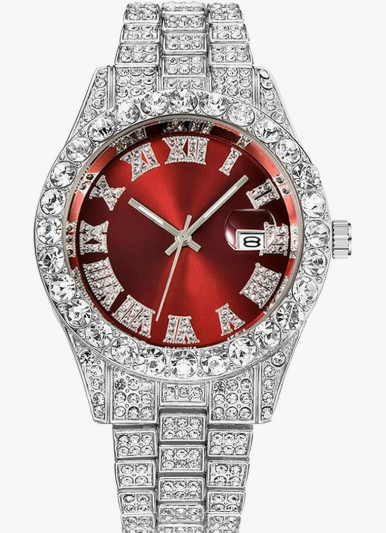 SENRUD Men's Diamond Watch Fashion Crystal Rhinestone Quartz Analog Watch Iced-Out Bracelet Wrist Watch