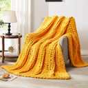 L'AGRATY Chunky Knit Blanket Throw - Soft Throw Blanket 50x60: 100% Hand Knitted Chenile Crochet Throw for Home Decor - Mustard Yellow
