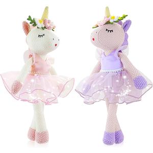 Meooeck 2 Pcs 16 Inch Unicorn Stuffed Animals Plush Ballerina Doll Soft Unicorn Cute Ballerina Toys Ballet Stuffed Animals Toys Decorations Wedding Birthday Gift for Girls, 2 Colors
