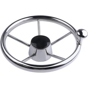 11 inch Boat Steering Wheel, Marine Stainless Steel Steering Wheel Adapter fit 3/4 inch Tapered Shaft, 5 Spoke 25 Degree Destroyer Style with Knob & Center Cap for Boats, Yachts, Pontoon Boats