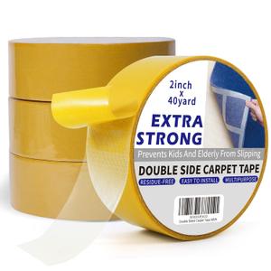Heavy-Duty Double Side Carpet Tape, Carpet Tape for Rug, Wood, Floor, Residue-Free Rug Tape, Multipurpose Gripper Non Slip Tape, 2inch X 40yard, 4 Rolls (Yellow)